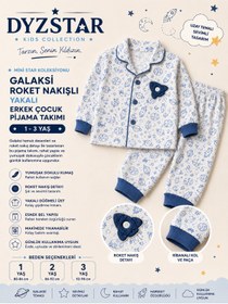 Resim DYZSTAR Mini Star Galaksi Roket Nakışlı Yakalı Çocuk Pijama Takımı 1-3 Yaş 