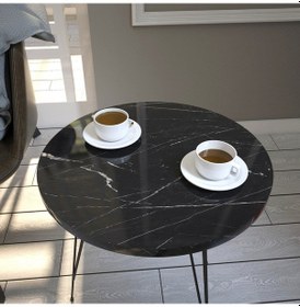 Resim Sandalf Siyah Mermer Yan Sehpa & Mermer Servis Sehpası 