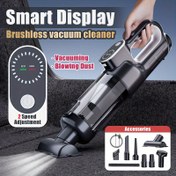 Resim Taşınabilir Kablosuz Araba Süpürgesi, 2'si 1 Arada Süpürge ve Hava Duster, Fırçasız Motor El Süpürgesi Kablosuz, LED Işık, Araba, Ev, Ofis, Evcil Hayvanlar için Çoklu Nozullar 