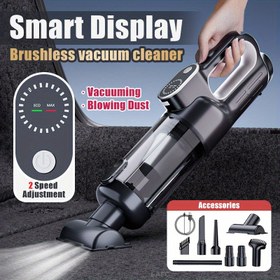 Resim Taşınabilir Kablosuz Araba Süpürgesi, 2'si 1 Arada Süpürge ve Hava Duster, Fırçasız Motor El Süpürgesi Kablosuz, LED Işık, Araba, Ev, Ofis, Evcil Hayvanlar için Çoklu Nozullar 