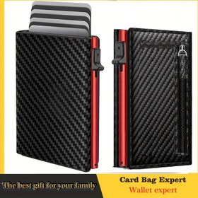 Resim Erkek RFID Engelleme Kredi Kartı Tutucu, Unisex Seyahat Cüzdanı Otomatik-Pop Kart Yuvaları ve Nakit Bölümü ve Metal Fermuar Cebi - Kontrast Alüminyum Kasa, Tek Dokunuş Erişimi, 10-15 Kart Tutabilir, 50+ Fatura Depolama Alanı, Kimlik Penceresi - Erkekler için İdeal Hediye - İş ve Günlük Kullanım, Premium Unisex Tri-Kat Cüzdan, Sert Kart Katmanı Tasarımı, Ultra-İnce Manyetik Kapatma, Çoklu Renkler Mevcut, Erkekler için Cüzdan Yüksek Kalite, Erkekler için Cüzdan, Erkekler için Kart Tutucu, Pop Up 