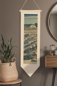 Resim Duvar Halısı Pinterest Dekoru, Hokusai Sanat Serisi 100cm Kanvas Flama Askılı Duvar Örtüsü NO:654 - Renkli - 7 / 30 x 100 