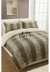Resim Çift Kişilik Leopar Welsoft Yorgan Çift Taraflı 195x215 Kahverengi 