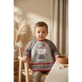Resim Babydonat Tribal Bear Serisi Sıvı Geçirmez Uzun Kollu Bebek Mama ve Etkinlik Önlüğü - Boho Tasarım Kırıntı Cepli Smock 6-24 Ay 