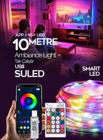 Resim SULED 10 Metre Bluetooth Telefon Kontrollü Smart Şerit Led Sese Duyarlı Kumandalı Led Işık 