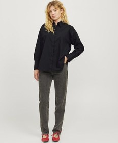 Resim Jack & Jones Kadın Sırt Dekolteli Çizgili Gömlek - Magna Black Siyah 