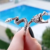 Resim Fildişi Aksesuar Sigara Tutabilen Ejderha Şekilli Unisex Yüzük Gümüş Kaplama Ayarlanabilir El Yapımı Yüzük 