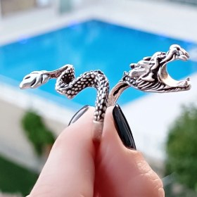 Resim Fildişi Aksesuar Sigara Tutabilen Ejderha Şekilli Unisex Yüzük Gümüş Kaplama Ayarlanabilir El Yapımı Yüzük 