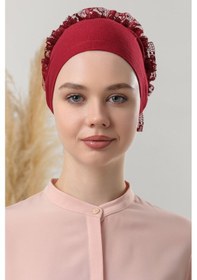 Resim Melodi Scarf Tesettür Fırfırlı Bone Bordo Bordo 