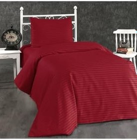 Resim Pamuklu Otel Serisi (Lastikli Çarşaflı) Çizgili Tek Kişilik Nevresim Takımı Kırmızı 160 x 220 AlenaNM176 