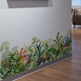 Resim 1 adet Tropikal Yaprak ve Çiçekli PVC Duvar Stickerı, 30x90cm - Çağdaş Tarz, Yeniden Kullanılabilir Dekor, Oturma Odası, Banyo veya Ofis için, Canlı Yeşil Yapraklar ile Renkli Çiçekler, Modern Alanlar için Mükemmel, Banyo Duvar Dekoru | Çağdaş Tarz | PVC Duvar Stickerı, Banyo Dekoru ve Aksesuarları 