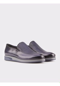 Resim Cabani Hakiki Deri Özel Tasarım Lacivert Erkek Klasik Ayakkabı - 39 