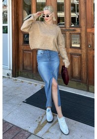 Resim Madmext Bej Bisiklet Yaka Crop Kadın Kazak Mg2166 Bej 