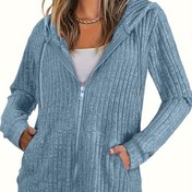 Resim Büyük Beden - Büyük Beden - Büyük Beden Kadın Açık Yeşil Kapüşonlu Fermuarlı Hırka - Günlük Uzun Kollu, Ön Cepli, Yumuşak ve Rahat İlkbahar/Sonbahar için Kazak, İlkbahar Dış Giyim | Kapüşonlu Hırka | Yapı, Hırka Kazak 