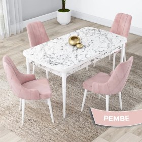 Resim Canisa Concept Lia Serisi Beyaz Mermer Desen Açılabilir 80X132 Yemek Masası Takımı 4 Sandalye 