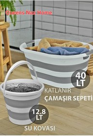 Resim Queens Naz Home 2li Set Katlanabilir Çamaşır Sepeti Katlanabilir Akordiyon Su Kovası Yeni Nesil Nesil 