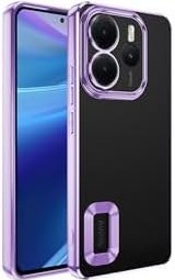 Resim m.tk moveteck Xiaomi Redmi Note 14 4G ile Uyumlu Kılıf, Tam Kamera Korumalı, Metalik Renkli Kenar, Yumuşak Şeffaf Silikon, Lensli, Lila 