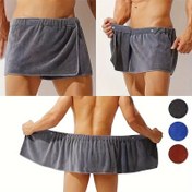 Resim 1 adet Yumuşak Giyilebilir Banyo Havlusu Erkekler için, Düz Renk Şort, Mikrofiber Banyo Havlusu, Sarılı Havlu, Spor Spa Banyo Havlusu, Yüzme Havlusu, Tatil Plaj Havlusu, RV Kamp Havlusu, Banyo Banyo Malzemeleri Noel Hediyesi 