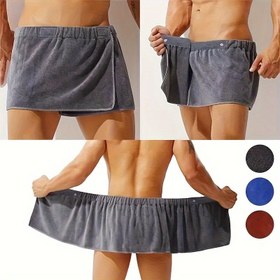 Resim 1 adet Yumuşak Giyilebilir Banyo Havlusu Erkekler için, Düz Renk Şort, Mikrofiber Banyo Havlusu, Sarılı Havlu, Spor Spa Banyo Havlusu, Yüzme Havlusu, Tatil Plaj Havlusu, RV Kamp Havlusu, Banyo Banyo Malzemeleri Noel Hediyesi 