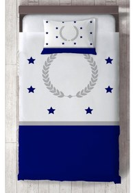 Resim Mekta Home Bebek Ve Çocuk Odası Başak Ve Yıldız Desenli Mavi Gri Çerçeveli Yatak Örtüsü Renkli 