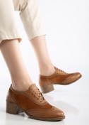 Resim ANALİN SHOES Kadın Hakiki Deri Topuklu Oxford Ayakkabı - Taba 