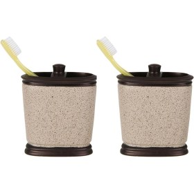Resim 2 Adet Diş Fırçalık Bronz Kumlu Poliresin 10x12x5cm Banyo Seti Çok Renkli 
