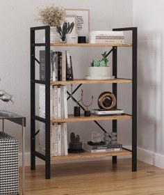Resim Body-GYM Derin 4 Raflı Kitaplık Çok Amaçlı Mutfak Rafı Dekoratif Ayakkabılık Metal Ofis Rafı 