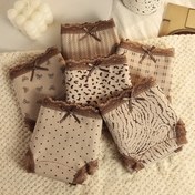 Resim 6 Parça Kadın Orta Bel Külot - Seksi Leopar ve Kaplan Desenli Dantel Detaylı, Nefes Alabilen Yumuşak İç Çamaşırı Maillard Renklerinde (Toprak Tonları), Şık ve Rahat Lingerie, Elastik Bel Bantlı Moda Külotlar 