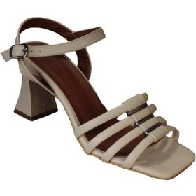 Resim Yaz Kış Kadınbeyaz Krem Turuncu Metal Tetaylı 5cm Şamdan Topuklu Atkılı Sandalet 001 