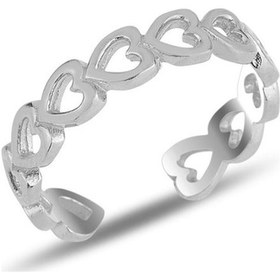 Resim Gümüş Rodyumlu Ayarlamalı Bağlı Kalpler Yüzük 