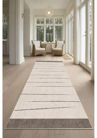 Resim Decomia Home Dijital Kaymaz Yıkanabilir Modern Çizgili Salon Halısı Mutfak Halısı Koridor Halısı Halı Yolluk DC-4168-YLK Kahverengi 