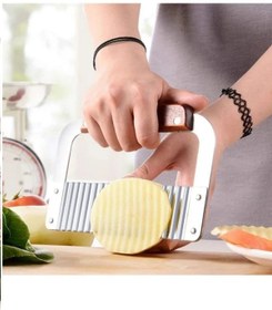 Resim MRDIY Pratik Paslanmaz Çelik Ahşap Kollu Saplı Patates Meyve Sebze Doğrama Dilimleme Kesme Cips Bıçağı 