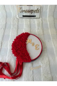 Resim Kınasepeti Kişiye Özel İsimli Gelin Defi, Kırmızı 3D Çiçekli ve Saten Kurdeleli Kına Gecesi Tefi 