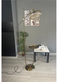 Resim Elegant Eskitme Gövde Bal Rengi Cam Lambader U Tepsili Makas Gövde Modern Metal Zemin Lambası Natural 