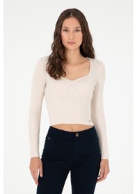Resim U.S. Polo Assn. Kadın Krem V Yaka Kazak 50293163-VR071 