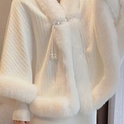 Resim Kadınların Zarif Kadife Pelerin - Ayarlanabilir Kapüşonlu, Uzun Kollu ve Ön Cebi Olan Peluş Sahte Kürk Sıcak Kış Ceketi, Sonbahar/Kış Modası, Rahat Dış Giyim, Rahat Moda, Sophistike Stil, Yumuşak Dokulu 