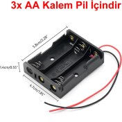 Resim Alkatronik 3'lü 1,5V Aa Kalem Pil Kutusu Yuvası 3X1,5V Kablolu Batarya Pil Tutucu 