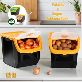 Resim Porsima 1506 Turuncu 2'li Çok Amaçlı Plastik Patates Soğan Sarımsak Saklama Kutusu 12 L 