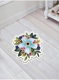 Resim Colorix Carpet Özel Kesim Çiçek Desenli Kaymaz Taban Paspas No: 117 Yeşil 60 x 65 