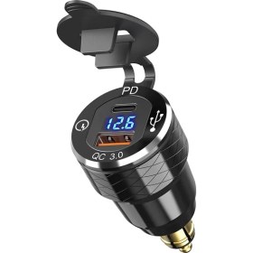Resim Parallax Pd 3.0 Tip C USB Fast Charger Dın Usb&#39;ye Dın ve 12V-24V Ducati Bmw Motosiklet Için Voltmetre ile 18W Qc 3.0 Elektrik Prizini (Yurt Dışından) 