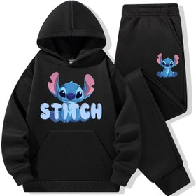 Resim 2 adet Stitch Çocuklar için Rahat Kapüşonlu ve Pantolon Takımı - Peluş, Uzun Kollu, Sonbahar / Kış Konfor Giyim, Günlük ve Dış Mekan Aktiviteleri için Mükemmel, İdeal Hediye, Günlük Konfor|Oyuncağı Tasarım|Rahat Fit, Çocuklar için Kapüşonlu, Dış Mekan için İdeal 