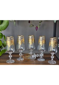 Resim Konyax Zomorot Gold 180 Cc Şampanya Kadehi 6'lı 24k El İşçiliği Gerçek Altın İşlemeli Çok Renkli 