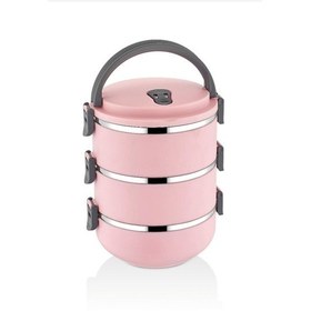 Resim 3 Katlı Vakumlu Yemek Termosu 3lü Sefer Tası Freshbox Serisi Pembe Açık Pembe 