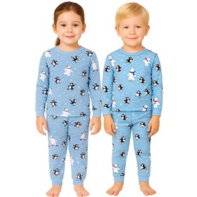 Resim Zuzunga Unisex İnterlok Bebe Mavisi Yılbaşı Temalı Pijama Takımı Mavi 
