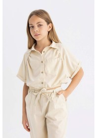 Resim DeFacto Kız Çocuk Cropped Fit Pamuklu Kısa Kollu Gömlek C4272A824SMBG743 