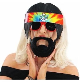 Resim Just Cheap Store Siyah Saçlı Bandana Tasarımlı Hippi Parti Gözlüğü 26X18 cm 