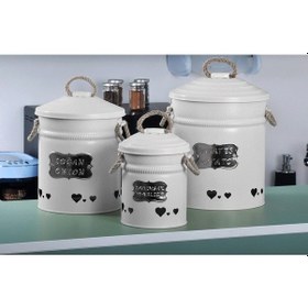 Resim Metal Patates Soğan Sarımsak Saklama Kovası Beyaz 3'lü 