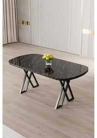 Resim Canisa Jolin Serisi Mdf 90x168 Siyah Mermer Desen Masa Takımı 4 Gri Metal Sandalye Siyah Mermer Desen Masa, Gri Sandalye 