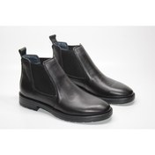 Resim casso HAKİKİ DERİ KAYMAZ TABAN İKİ TARAFI LASTİKLİ KOLAY GİYİM DÜZ DERİ KIŞLIK KLASİK CHELSEA SİYAH 