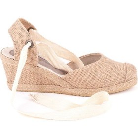 Resim Gerçek Elişi Arkası Açık Geniş Ipli Burnu Hasırlı Dolgu Topuk Keten Kadın Espadril Handmade Hasır 